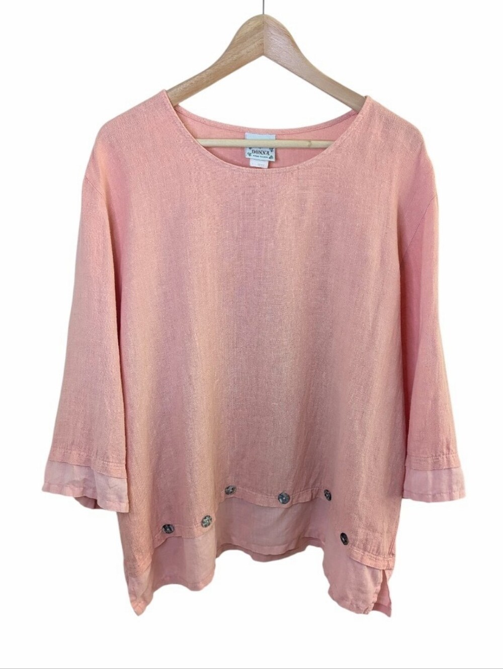 Vintage Donna USA Linen Button-Hem Top  Dusty Pink XL
